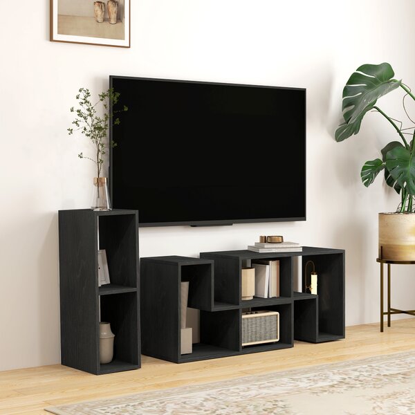 HOMCOM Mobile TV 75" max Modulabile con 2 Ripiani a L e Mensola Rettangolare, in Legno, 134-180x30.5x44 cm, Nero