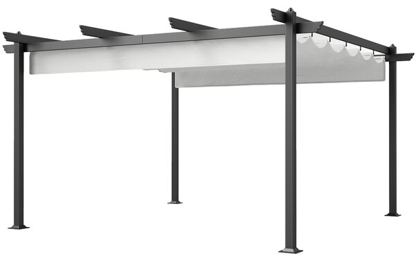 Outsunny Gazebo Pergola 4x4 m con Tettuccio Retrattile, 8 Viti e 8 Picchetti in Alluminio, Poliestere e Metallo, Bianco