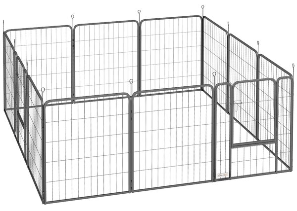 PawHut Recinto per Cani a 12 Pannelli Modulabili da 68x1.5x80cm in Acciaio Nero con Porta di Ingresso