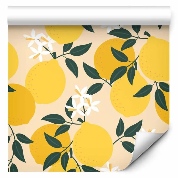 Tappezzerie Giardino siciliano - limoni e fiori bianchi su sfondo pesca