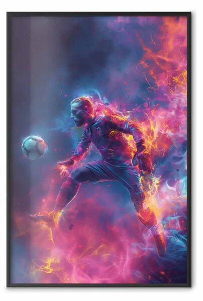 Poster: Giocatore infuocato - portiere in azione dinamica nel gioco del calcio