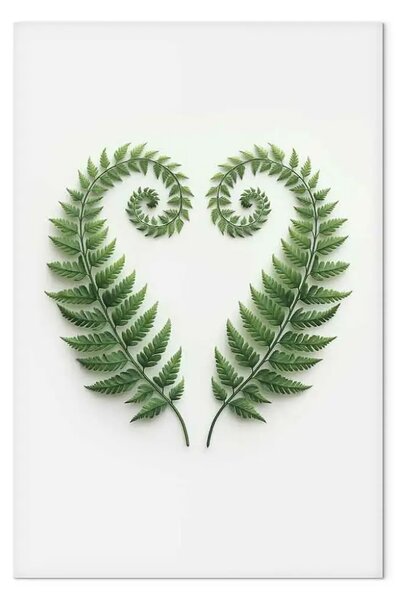 Quadro su tela Spirali simmetriche di felci - elegante composizione su sfondo bianco