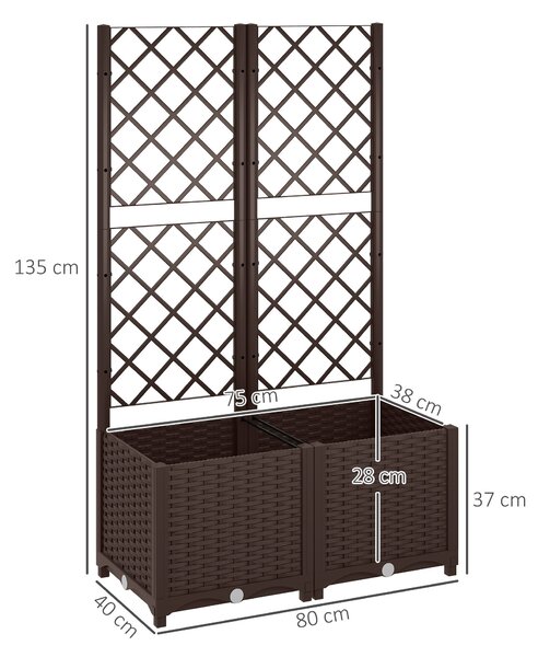 Outsunny Fioriera Rialzata con Traliccio per Rampicanti e 8 Fori di Drenaggio in PP, 80x40x135 cm, Marrone