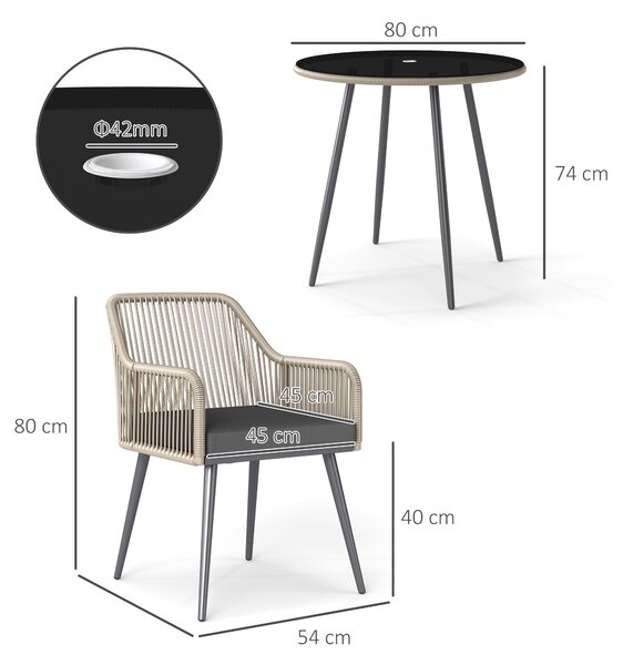 Outsunny Set da Giardino 5 Pezzi in Rattan e Acciaio con 4 Sedie da Esterno e Tavolo Rotondo con Foro, Marrone e Grigio