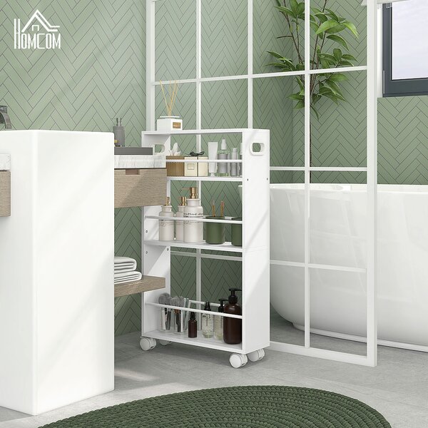 HOMCOM Carrello per Cucina e Bagno Salvaspazio a 3 Livelli con Barre Laterali e Ruote con Freni, 45x15x80 cm, Bianco | Aosom Italy