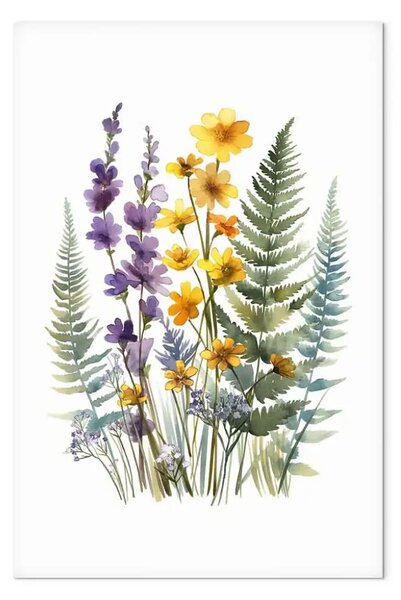 Quadro contemporaneo Fiori e felci - elegante composizione di piante in armonia con i colori della natura