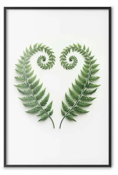 Poster: Felci armoniosamente intrecciate - elegante composizione di foglie su sfondo chiaro