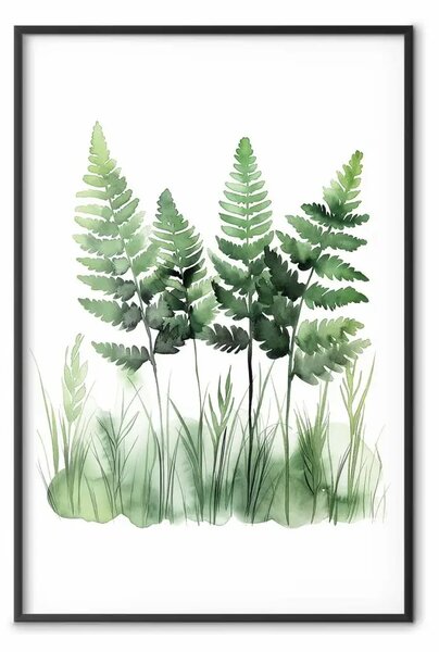 Poster: Felci - acquerello di foglie naturali in sottile armonia di bianco e verde