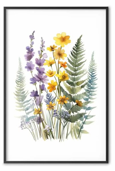 Poster: Felci e fiori - composizione di piante in colori armoniosi