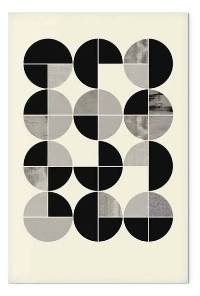 Quadro contemporaneo Ispirato Bauhaus - semicirchi e quadrati in bianco e nero in composizione ritmica