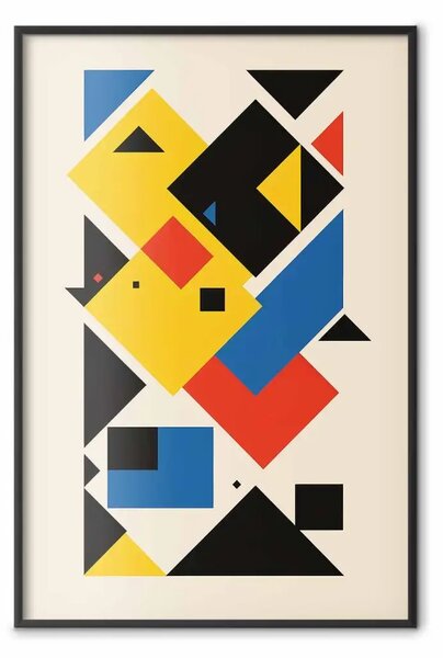 Poster: Ispirato Bauhaus - figure geometriche multicolori in caos ordinato