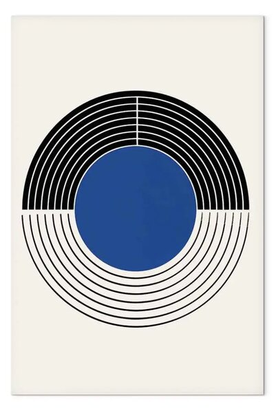 Quadro contemporaneo Ispirato Bauhaus - cerchio blu con linee contrastanti in semicirchio