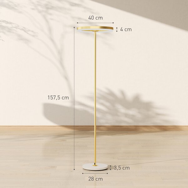 HOMCOM Lampada da Terra Moderna con Luce Dimmerabile con Interruttore a Pedale e 3 Luminosità, Oro | Aosom Italy