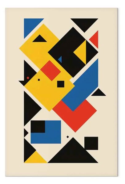 Quadro moderno Ispirato Bauhaus - quadrati dinamici e triangoli in composizione astratta