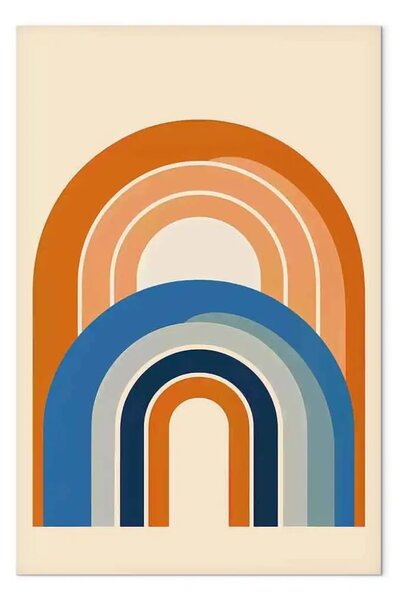 Quadro su tela Ispirato Bauhaus - forme dinamiche in sfumature di blu e arancione