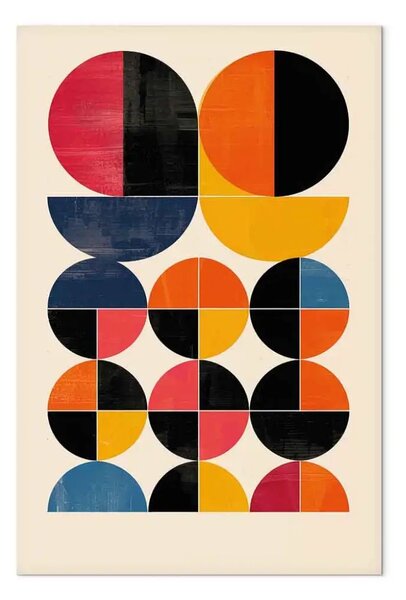 Quadro moderno Ispirato Bauhaus - semicirchi e cerchi geometrici in colori contrastanti