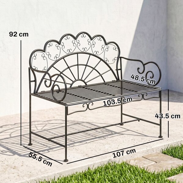 Outsunny Panchina da Giardino Biposto Stile Classico in Ferro 113 x 56.5 x 90.5cm, Nero