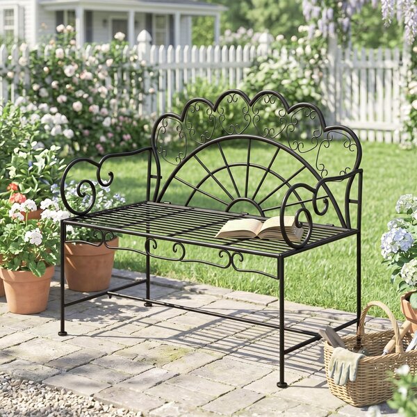 Outsunny Panchina da Giardino Biposto Stile Classico in Ferro 113 x 56.5 x 90.5cm, Nero