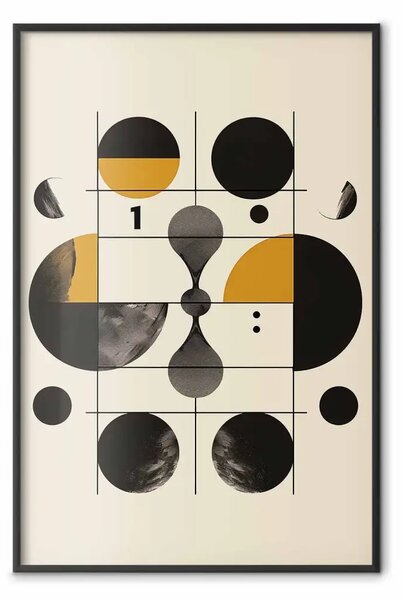Poster: Ispirato Bauhaus - cerchi geometrici e linee in tonalità di nero e giallo