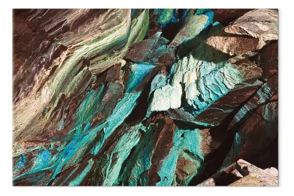 Quadro contemporaneo Rocce turchesi - tonalità intense di verde su formazioni aguzze