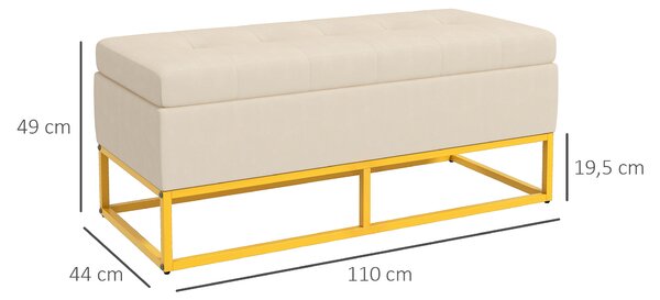 HOMCOM Panca Contenitore Rettangolare con Seduta Imbottita e Gambe in Acciaio, 110x44x49 cm, Beige | Aosom Italy