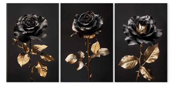Quadro su tela Stile raffinato - tre rose nere decorate con accenti brillanti
