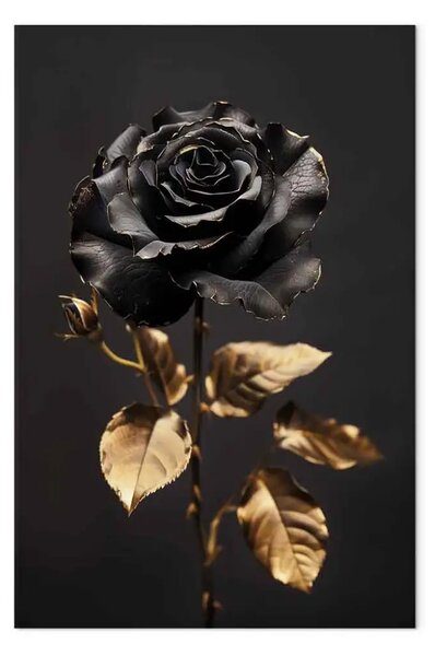 Quadro moderno Bellezza dei contrasti - rosa nera di lusso con accenti scintillanti d'oro