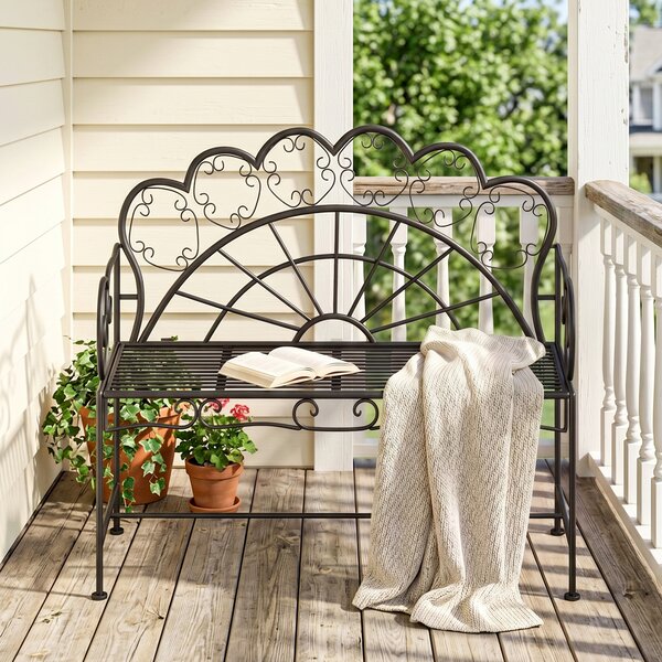 Outsunny Panchina da Giardino Biposto Stile Classico in Ferro 113 x 56.5 x 90.5cm, Nero