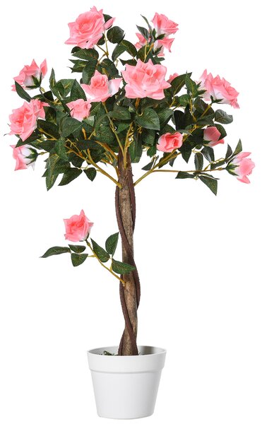Outsunny Pianta Finta di Rosa da 21 Fiori con Vaso Riempito in Cemento e Muschio, Ø18x90 cm, Rosa | Aosom Italy