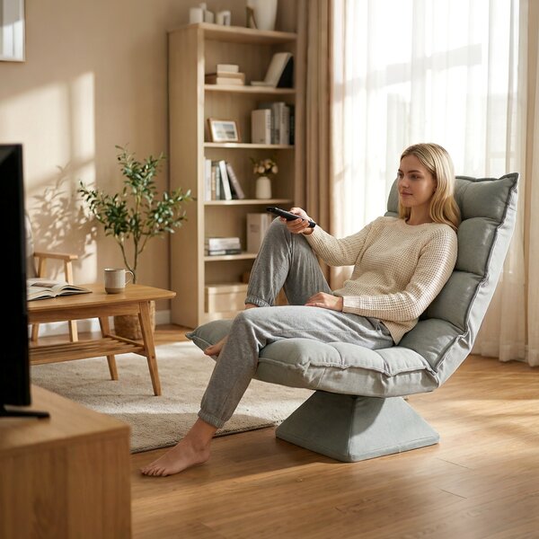 HOMCOM Poltrona Relax Girevole 360° con Schienale Regolabile in 5 Posizioni in Tessuto Effetto Velluto, Grigio Chiaro | Aosom Italy