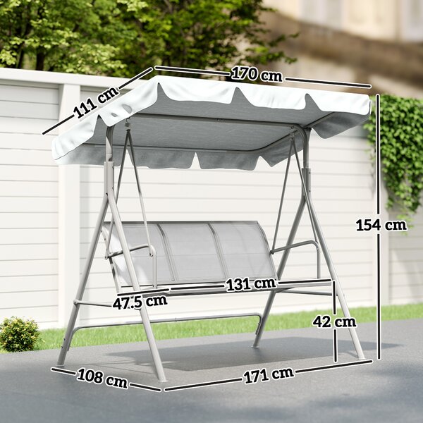 Outsunny Dondolo da Giardino 3 Posti con Tetto Parasole Rimovibile, 171x108x154 cm, Grigio Chiaro | Aosom Italy