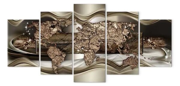Quadro moderno Cartografia dorata - mappa astratta in toni dorati
