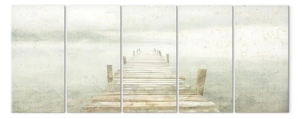 Quadro su tela Pontile che conduce nel silenzio - lieve nebbia sopra un lago tranquillo