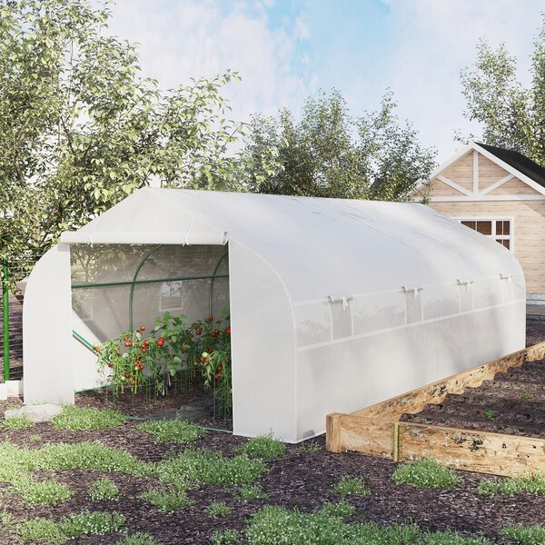 Outsunny Serra da Giardino 6x3x2m con 8 Finestre e Porta Avvolgibile, Copertura Anti-Raggi UV, Serra per Orto in Acciaio e PP, Bianco | Aosom Italy