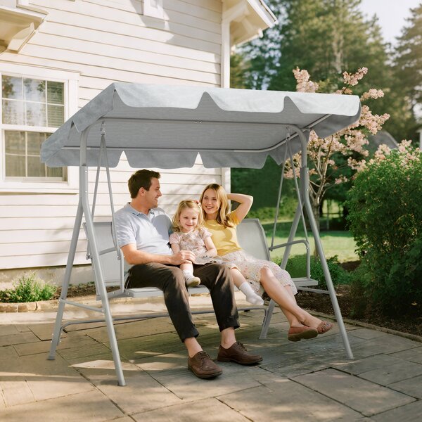 Outsunny Dondolo da Giardino 3 Posti con Tetto Parasole Rimovibile, 171x108x154 cm, Grigio Chiaro | Aosom Italy