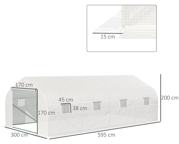 Outsunny Serra da Giardino 6x3x2m con 8 Finestre e Porta Avvolgibile, Copertura Anti-Raggi UV, Serra per Orto in Acciaio e PP, Bianco | Aosom Italy