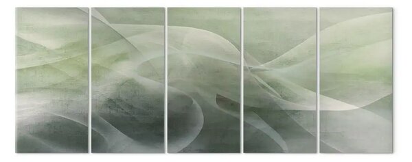 Quadro su tela Armonia delle sfumature - onde verdi e linee in paesaggio astratto