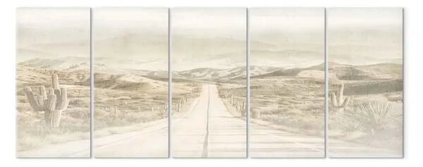 Quadro su tela Strada desertica - minimalismo della natura con cactus sullo sfondo di montagne lontane