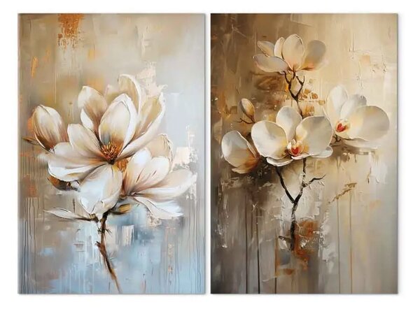 Quadro su tela Fiori pittorici - piante con delicate pennellate in stile Zen
