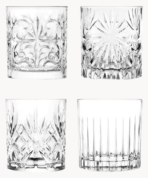 Set 4 bicchieri da whisky in cristallo con motivo in rilievo Bichiera