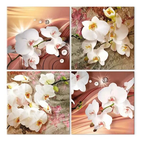 Quadro contemporaneo Set delicato Zen - orchidee in tonalità calde