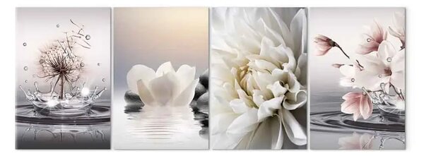 Quadro su tela Natura Zen - orchidea e fiore di loto in tonalità argentate