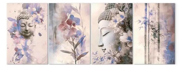 Quadro su tela Buddha e fiori - grafiche in tonalità pastello delicate