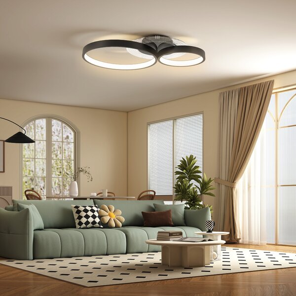 HOMCOM Plafoniera LED Moderna a 3 Anelli con Luminosità Regolabile, Potenza 40W, Nero | Aosom Italy