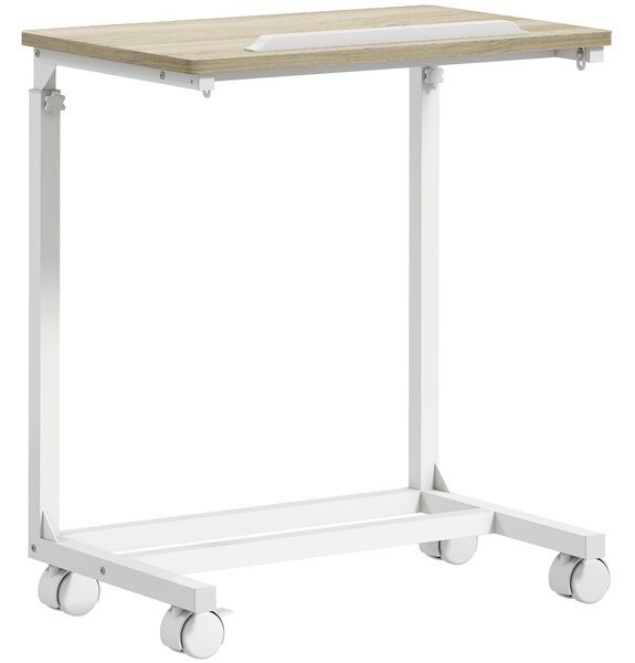 HOMCOM Tavolino da Lavoro Regolabile con Piano Inclinabile e 4 Ruote, in Legno e Metallo, 55x36x62.5-82.5 cm, Bianco e Rovere | Aosom Italy