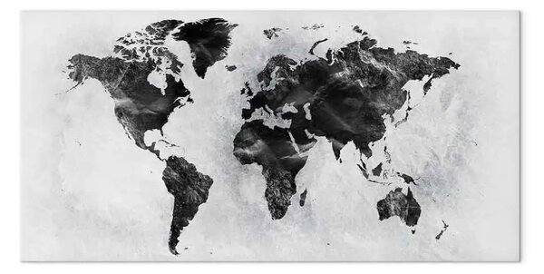 Quadro moderno Mondo di cemento largo - mappa del mondo in tonalità di grigio