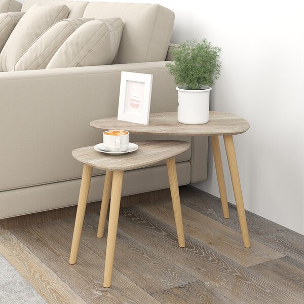 HOMCOM Set 2 Tavolini da Salotto Impilabili Stile Nordico con Gambe in Legno, Color Legno | Aosom Italy