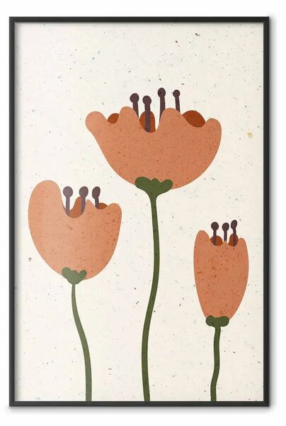 Poster: Tulipani arancioni - fiori illustrati su carta testurizzata