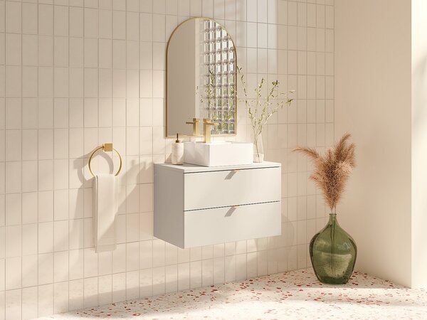 Mobile sotto lavabo sospeso con ripiano Beige 80 cm - LAVENA