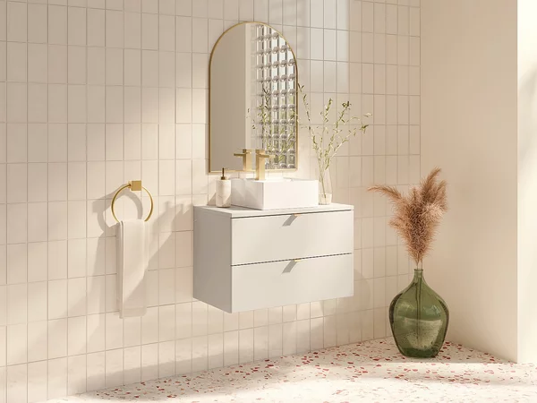 Mobile sotto lavabo sospeso con ripiano Beige 80 cm - LAVENA